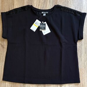 Cable & Gauge Black Top with Sequin Shoulders